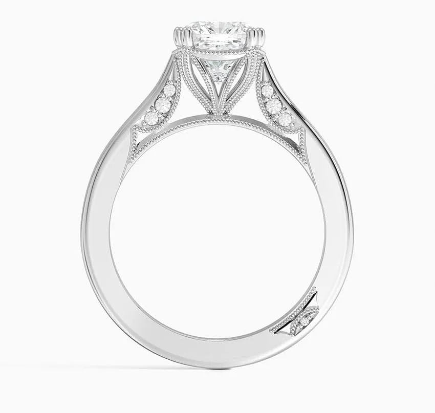 1 CT Cushion Cut Cathedral Crown Moissanite Engagement Ring, Handmade Wedding Ring, Milgrain Tacori Promise Ring, Christmas Gift For Her In 10K/14K/18K Solid Gold & 925 Sterling Silver
