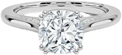 1 CT Cushion Cut Cathedral Crown Moissanite Engagement Ring, Handmade Wedding Ring, Milgrain Tacori Promise Ring, Christmas Gift For Her In 10K/14K/18K Solid Gold & 925 Sterling Silver