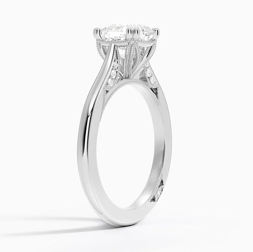 1 CT Cushion Cut Cathedral Crown Moissanite Engagement Ring, Handmade Wedding Ring, Milgrain Tacori Promise Ring, Christmas Gift For Her In 10K/14K/18K Solid Gold & 925 Sterling Silver