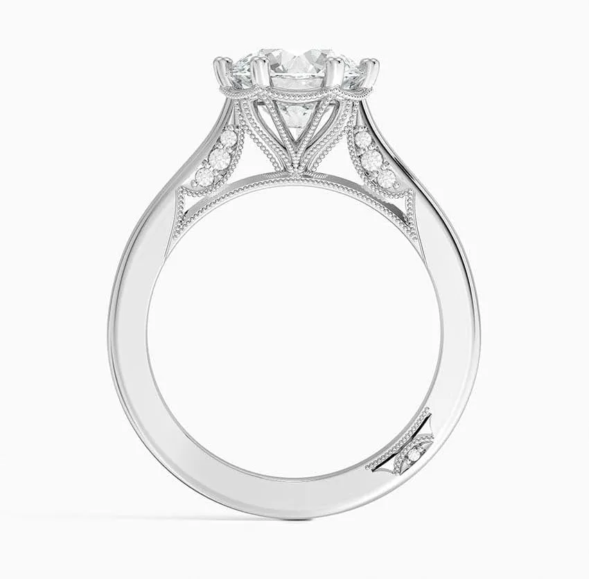1 CT Round Cut Cathedral Crown Moissanite Engagement Ring, Handmade Wedding Ring, Milgrain Tacori Promise Ring, Christmas Gift For Her In 10K/14K/18K Solid Gold & 925 Sterling Silver