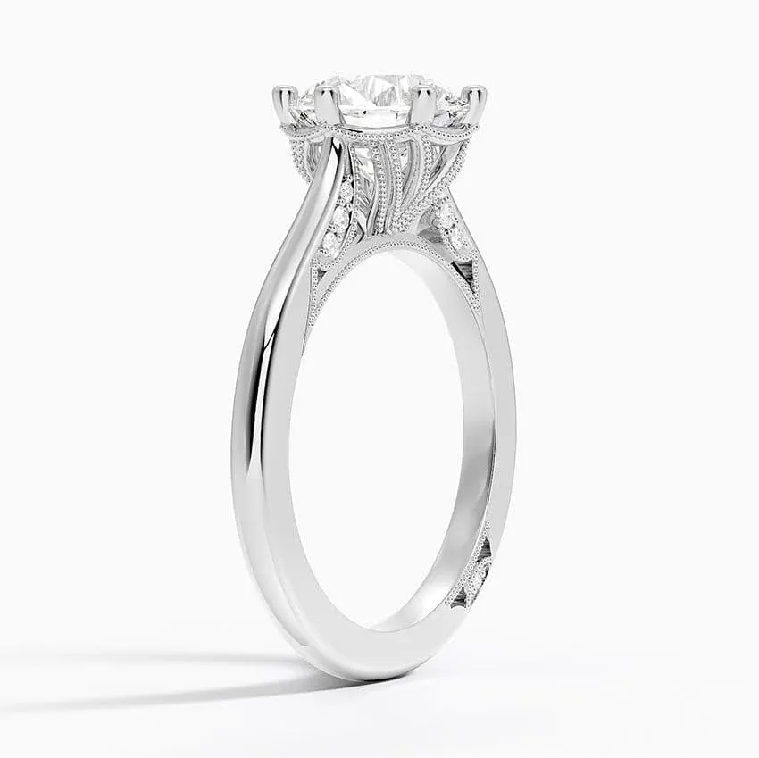1 CT Round Cut Cathedral Crown Moissanite Engagement Ring, Handmade Wedding Ring, Milgrain Tacori Promise Ring, Christmas Gift For Her In 10K/14K/18K Solid Gold & 925 Sterling Silver