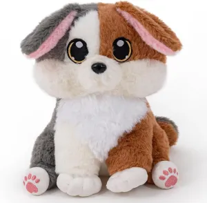 10 Inch Dog Stuffed Animal Puppy Soft Puppy Plush Dog, Cuddly Dog Plush Toy in Two-Tone Gray and Brown, Great Gift for Kids and Adults