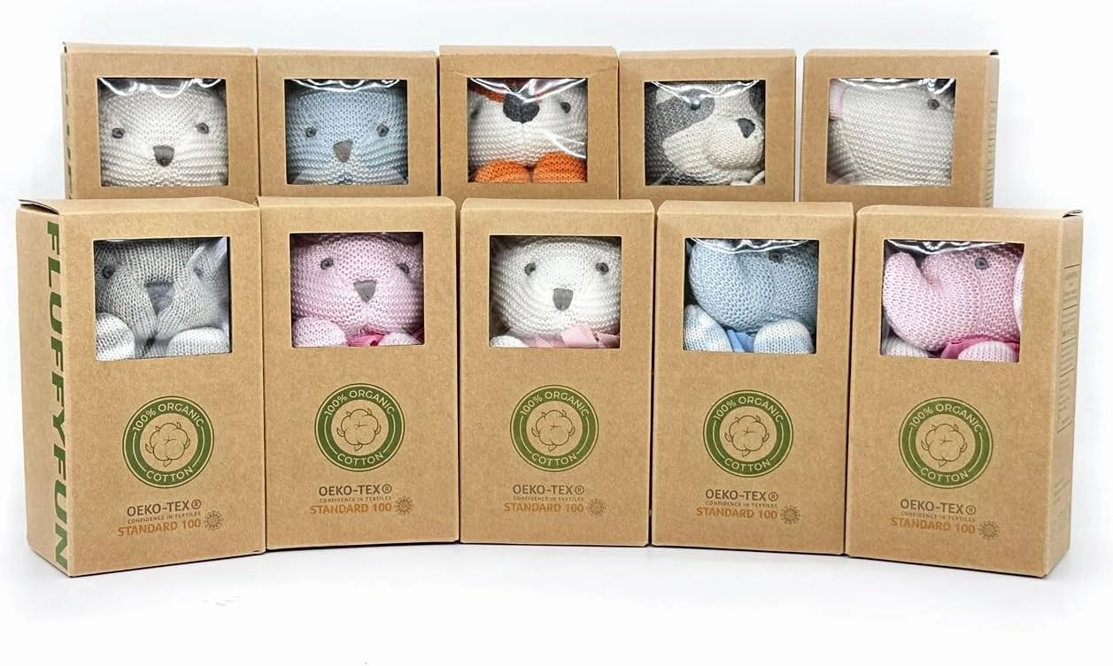 100% Organic Cotton Baby Toys Bunny Rabbit Stuffed Animals for Newborn 7.1" (Blue)