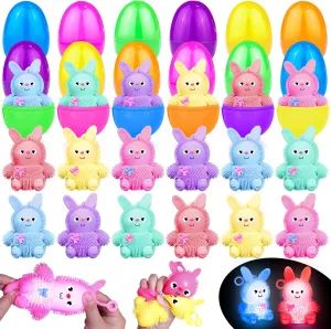 12 Pack 4" Easter Eggs Prefilled Bunny LED Puffer Balls Easter Egg Fillers, Light Up Squeeze Sensory Ball Fidget Toys Easter Eggs Hunts Party Favors, Easter Basket Stuffers for Kids Teens Boys Girls