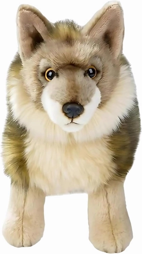 12” Standing Stuffed Animals for Boys & Girls, Safari Baby Shower Decorations, Soft Plush, Nursery Décor, Huggable Soft Toys, Realistic Features, Elephant, Lion, Wolf, Rhino & More (Wolf)