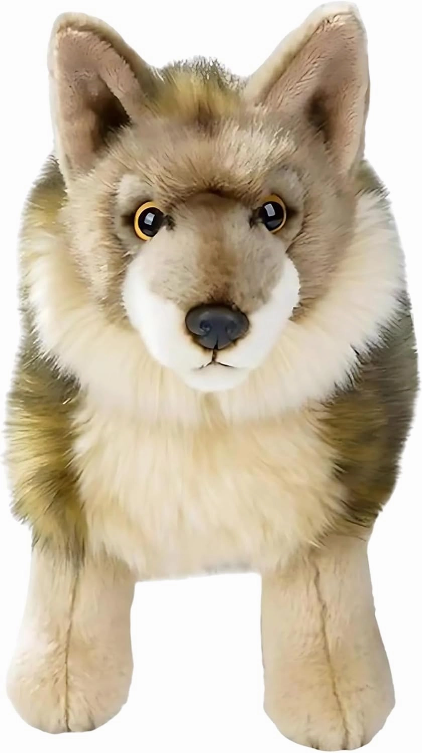 12” Standing Stuffed Animals for Boys & Girls, Safari Baby Shower Decorations, Soft Plush, Nursery Décor, Huggable Soft Toys, Realistic Features, Elephant, Lion, Wolf, Rhino & More (Wolf)