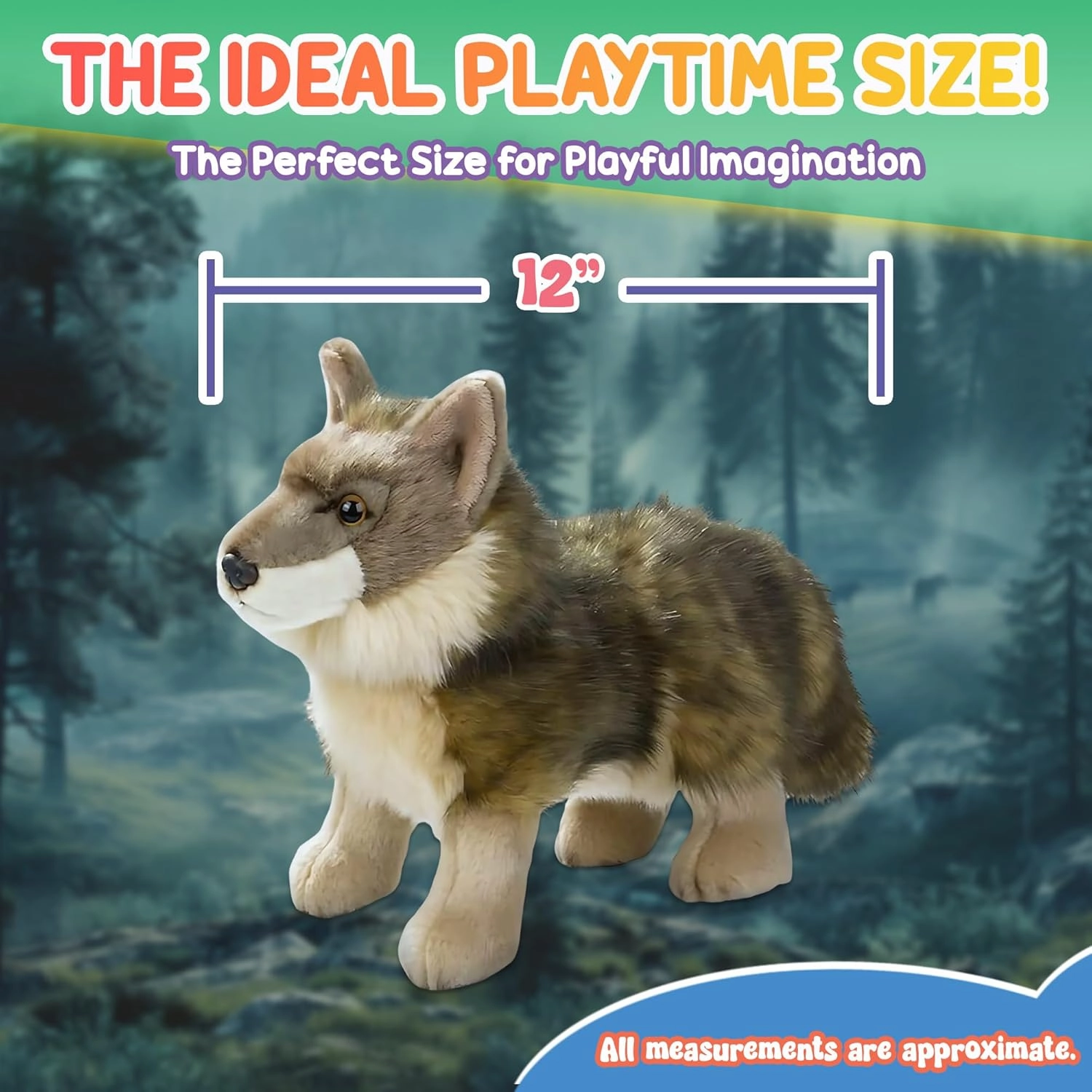 12” Standing Stuffed Animals for Boys & Girls, Safari Baby Shower Decorations, Soft Plush, Nursery Décor, Huggable Soft Toys, Realistic Features, Elephant, Lion, Wolf, Rhino & More (Wolf)