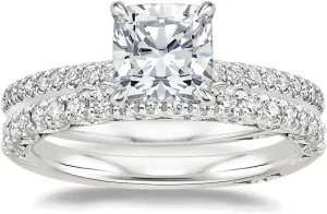 1.5 CT Cushion Cut Colorless Moissanite Engagement Ring Set, Tacori Wedding/Bridal Sets, 925 Sterling Silver, Anniversary Ring Pave Set, Holiday Gift for Women, 10K/14K/18K/22K Gold