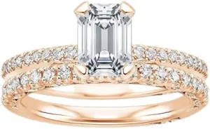1.5 CT Emerald Cut Colorless Moissanite Engagement Ring Set, Tacori Wedding/Bridal Sets, 925 Sterling Silver, Anniversary Ring Pave Set, Holiday Gift for Women, 10K/14K/18K/22K Gold