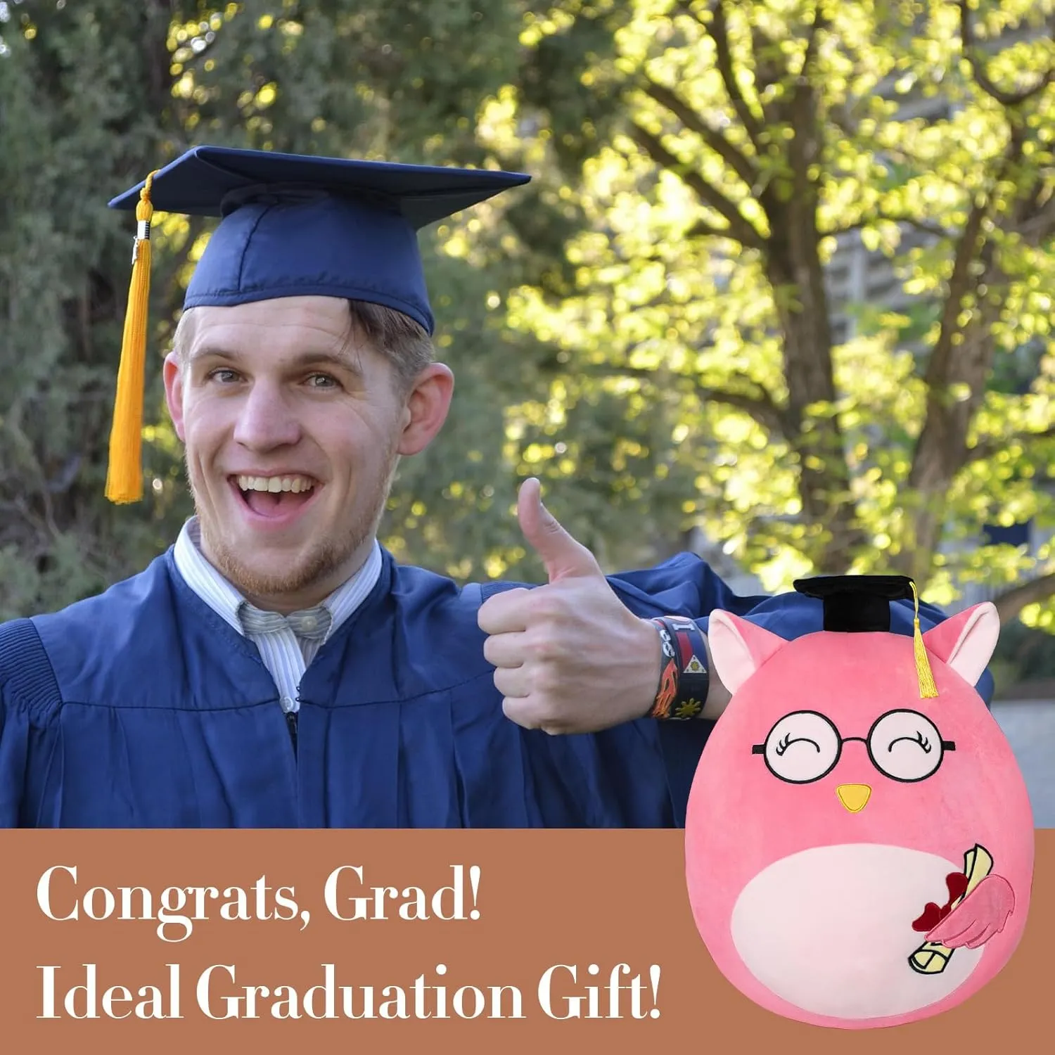 16" Owl Graduation Stuffed Animals - Preschool Kindergarten Graduation Gifts 2025 Cuddly Plush(Pink)