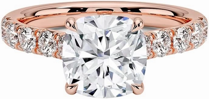 1.0-5.0 Carat Cushion Moissanite Claw Prongs Lab Diamond Engagement Ring In 14k Rose Gold For Women,D-VVS1