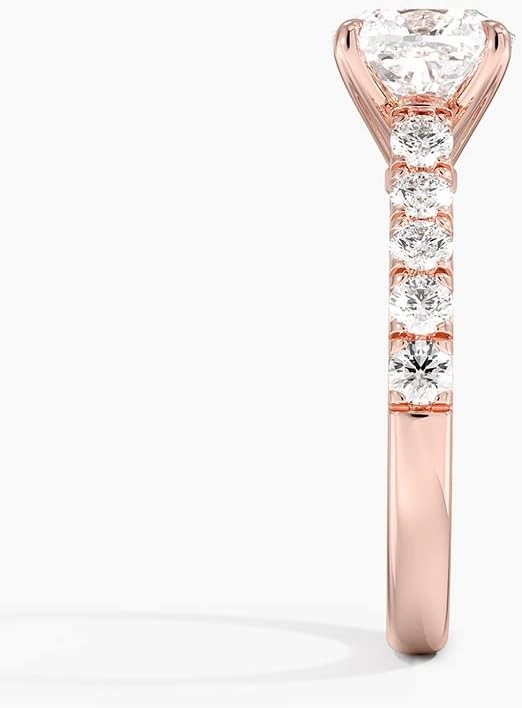 1.0-5.0 Carat Cushion Moissanite Claw Prongs Lab Diamond Engagement Ring In 14k Rose Gold For Women,D-VVS1