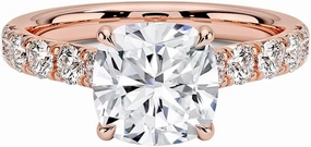 1.0-5.0 Carat Cushion Moissanite Claw Prongs Lab Diamond Engagement Ring In 14k Rose Gold For Women,D-VVS1