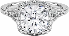 1.0-5.0 Carat Cushion Moissanite Halo Split-Shank Lab Diamond Engagement Ring In 14k White Gold For Women,D-VVS1