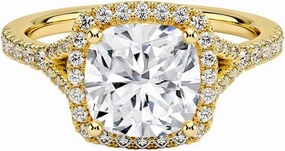 1.0-5.0 Carat Cushion Moissanite Halo Split-Shank Lab Diamond Engagement Ring In 14k Yellow Gold For Women,D-VVS1