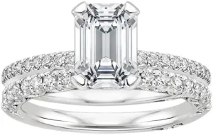 2 CT Emerald Cut Colorless Moissanite Engagement Ring Set, Tacori Wedding/Bridal Sets, 925 Sterling Silver, Anniversary Ring Pave Set, Holiday Gift for Women, 10K/14K/18K/22K Gold