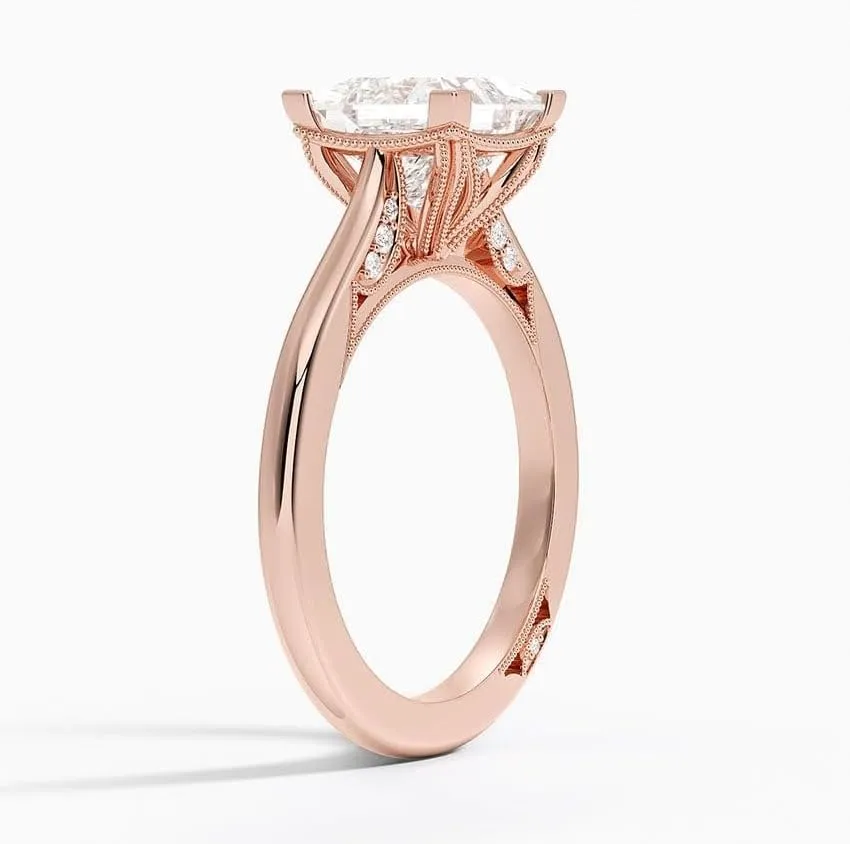 2 CT Princess Cut Cathedral Crown Moissanite Engagement Ring, Handmade Wedding Ring, Milgrain Tacori Promise Ring, Christmas Gift For Her In 10K/14K/18K Solid Gold & 925 Sterling Silver