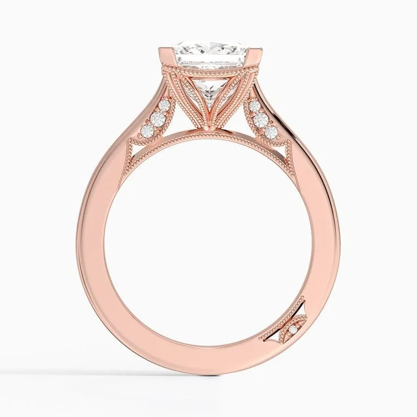 2 CT Princess Cut Cathedral Crown Moissanite Engagement Ring, Handmade Wedding Ring, Milgrain Tacori Promise Ring, Christmas Gift For Her In 10K/14K/18K Solid Gold & 925 Sterling Silver