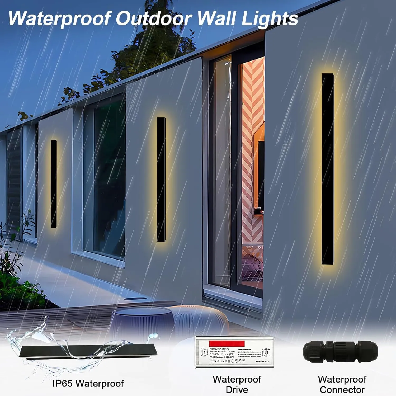 2 Pack 47inch Outdoor Wall Lights Modern Long LED Wall Sconce, LED Waterproof Ip65 Outdoor Garage Lights 3000K Wall Mount Exterior Light Fixture for House Garage Patio