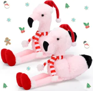 2 Pieces 8 Inch Christmas Flamingo Stuffed Animal Plush Toy Flamingo Stuffed Animal Toy Christmas Plush Decoration for Holiday Decoration Gifts