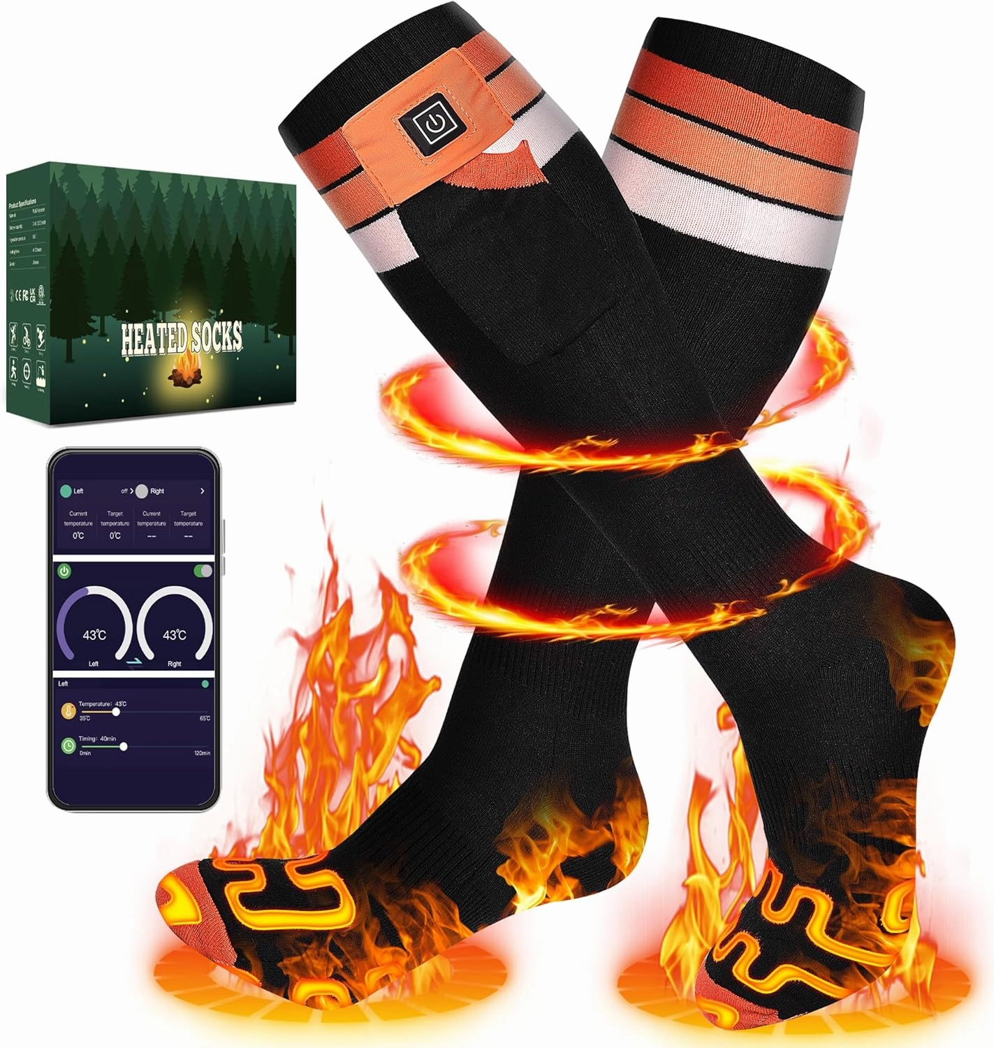 2024 Upgraded Heated Socks for Men Women with APP Remote Control & 7.4V 22.2WH,6000mAh Up to17H Rechargeable Heated Ski Sock 5 Levels Temperature for Winter Outdoor Camping Hiking Skiing OR L2