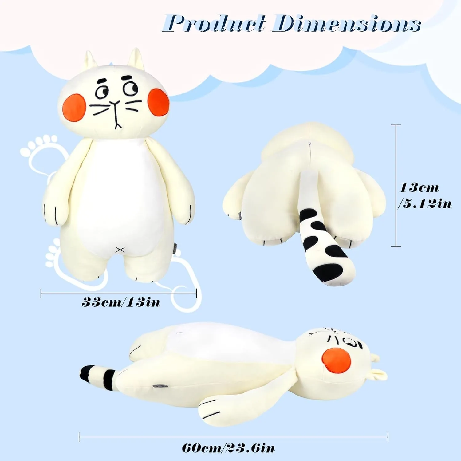 23 inch Long Cat Plush Pillow - Soft Stuffed Animal Pillow for Kids & Adults, Body Pillow (Cat That Eats Melon)