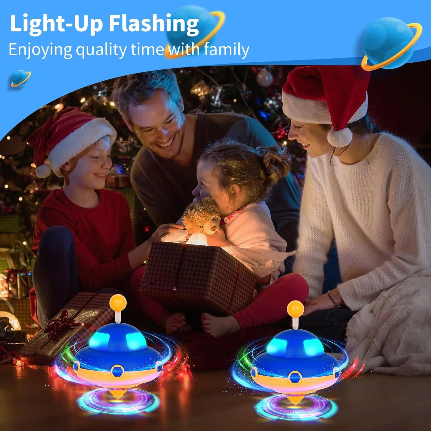 2Pack Light-Up Spinning Top for Kids - Flashing UFO Rotating Educational Toys,Sensory Toys for Toddlers 3-4. Birthday Party Favors for Kids Ages 3 