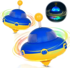 2Pack Light-Up Spinning Top for Kids - Flashing UFO Rotating Educational Toys,Sensory Toys for Toddlers 3-4. Birthday Party Favors for Kids Ages 3 