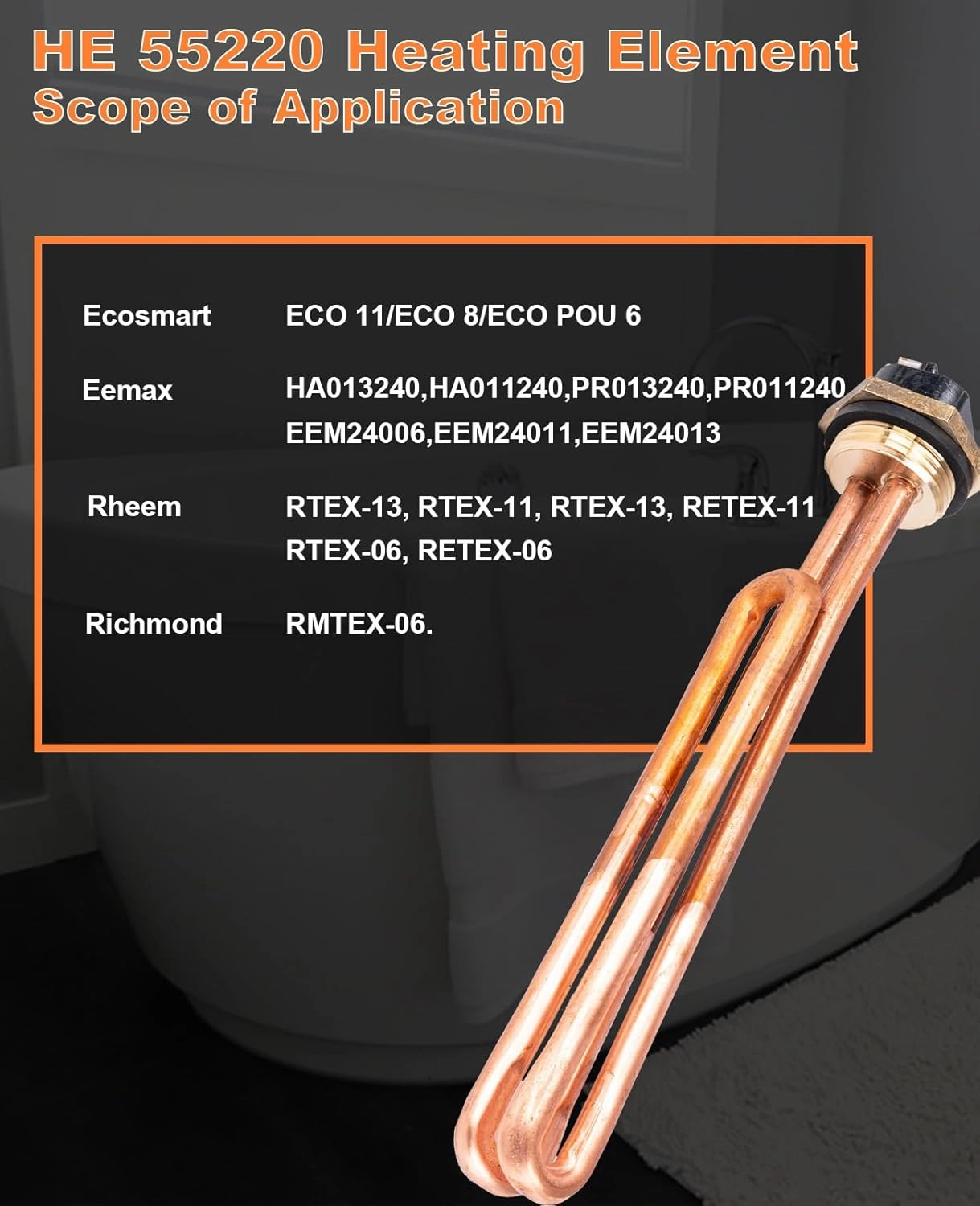 2pcs HE 55220 Ecosmart Heating Element,5.5 kW 220v or 6 kw 240v for ECO 8,ECO 11,ECO POU 6 Tankless Electric Water Heater