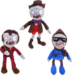 3 PCS PVZ Plush Toys - Plant & Zombies Guitar, Cowboy & Bandit Zombie Figures - Soft Stuffed Dolls - New