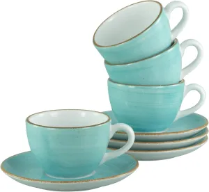 34042, Vintage Nature Aqua Series, 8-Piece Crockery Set for 4 People, Coffee Cups Set Made of Porcelain, Dishwasher and Microwave Safe, Made in Europe