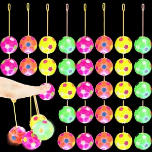 36 Pcs 2.5 Inch Bouncy Light up Ball with Soccer Pattern LED Flashing Spiky Balls for Kids and Adults Glow in The Dark Party Favors Carnival Prizes School Rewards
