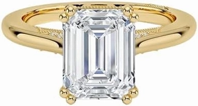 3 CT Emerald Cut Cathedral Crown Moissanite Engagement Ring, Handmade Wedding Ring, Milgrain Tacori Promise Ring, Christmas Gift For Her In 10K/14K/18K Solid Gold & 925 Sterling Silver (4.5)