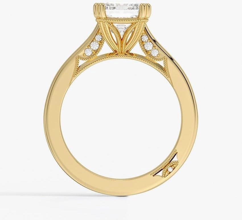 3 CT Emerald Cut Cathedral Crown Moissanite Engagement Ring, Handmade Wedding Ring, Milgrain Tacori Promise Ring, Christmas Gift For Her In 10K/14K/18K Solid Gold & 925 Sterling Silver (4.5)