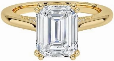 3 CT Emerald Cut Cathedral Crown Moissanite Engagement Ring, Handmade Wedding Ring, Milgrain Tacori Promise Ring, Christmas Gift For Her In 10K/14K/18K Solid Gold & 925 Sterling Silver (4.5)