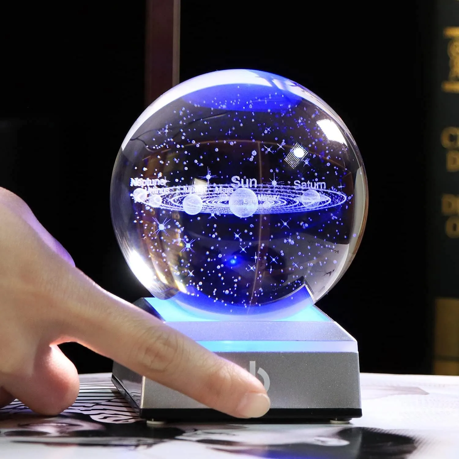 3d Solar System Model Crystal Ball 80mm 3.15inch - Outer Space Astronomy Gifts Room Decor Crystal Sphere Unique Gifts For Men Him Best Birthday Dad Physics Science Teacher Night Light Planet Lamp