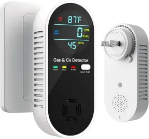 4-in-1 Upgraded Natural Gas Leak Detector and Carbon Monoxide Detectors, Dual Sensor Gas Leak Detector & Carbon Monoxide Detectors Plug in (Temperature & Humidity) for Home, RV (Black)