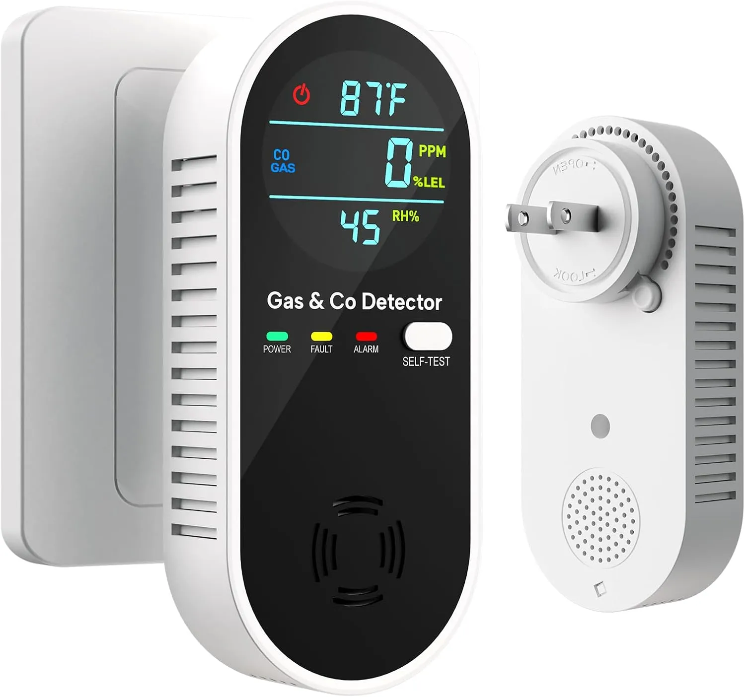 4-in-1 Upgraded Natural Gas Leak Detector and Carbon Monoxide Detectors, Dual Sensor Gas Leak Detector & Carbon Monoxide Detectors Plug in (Temperature & Humidity) for Home, RV (Black)