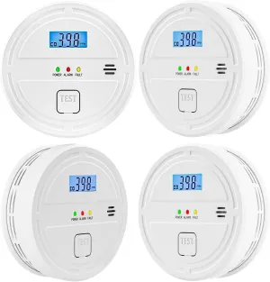 4 Packs Smoke & Carbon Monoxide Detector Battery Operated,2-in-1 Smoke Detector Carbon Monoxide Detector Combo,Smoke Alarm with Digital Display for Home