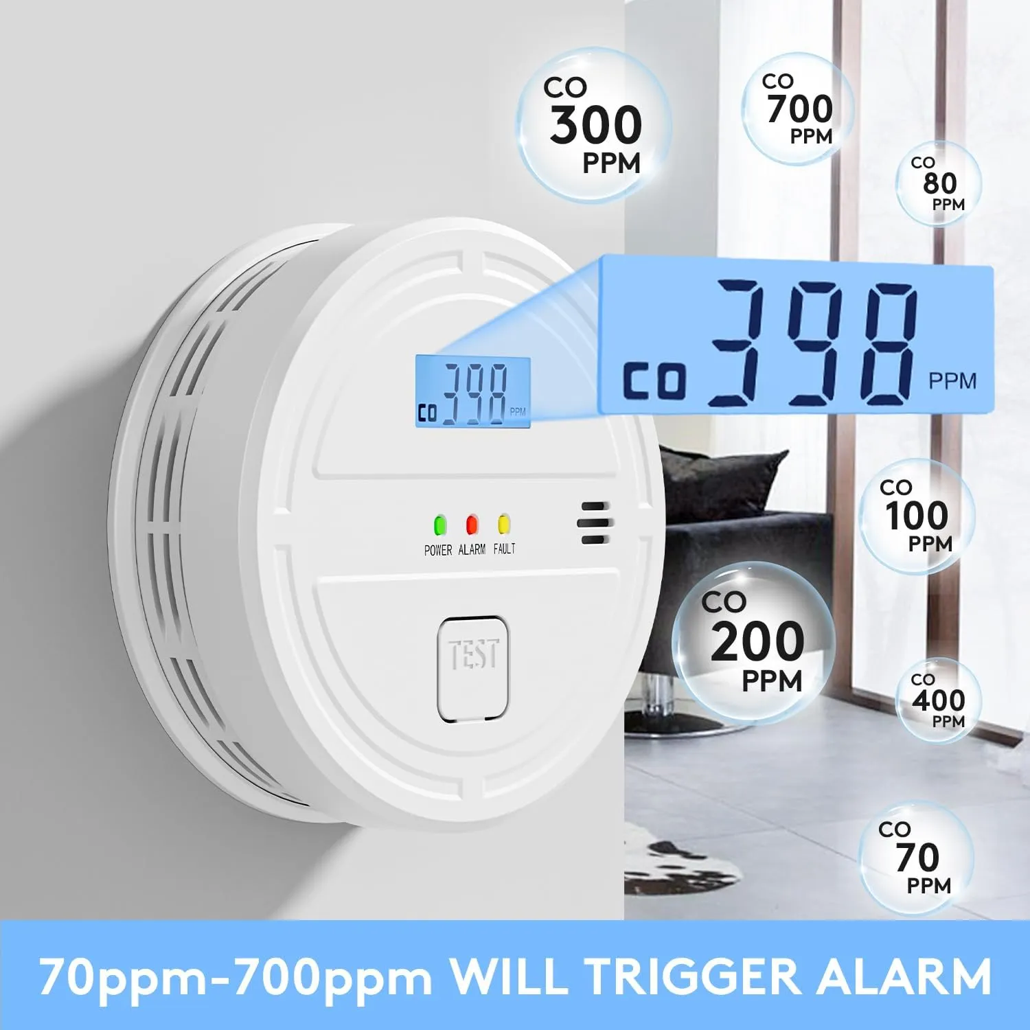 4 Packs Smoke & Carbon Monoxide Detector Battery Operated,2-in-1 Smoke Detector Carbon Monoxide Detector Combo,Smoke Alarm with Digital Display for Home