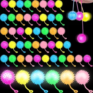 40 Pcs 2.6 Inch Light Up Bouncy Balls LED Spike Ball with Rope Grows in The Dark Multicolor Flashing Balls for Birthday Party Gifts Classroom Prizes