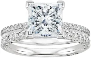 4.5 CT Princess Cut Colorless Moissanite Engagement Ring Set, Tacori Wedding/Bridal Sets, 925 Sterling Silver, Anniversary Ring Pave Set, Holiday Gift for Women, 10K/14K/18K/22K Gold