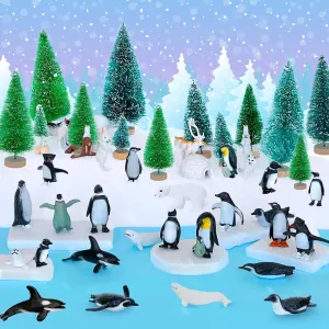 45 Pcs Arctic Animals Figurines Includes 21 Polar Animals Figurines 16 Mini Pine Trees 1 Fake Snow Blanket 2 Foam Boards 5 Blue Tissue Paper Artic Diorama Supplies School Winter Decorations