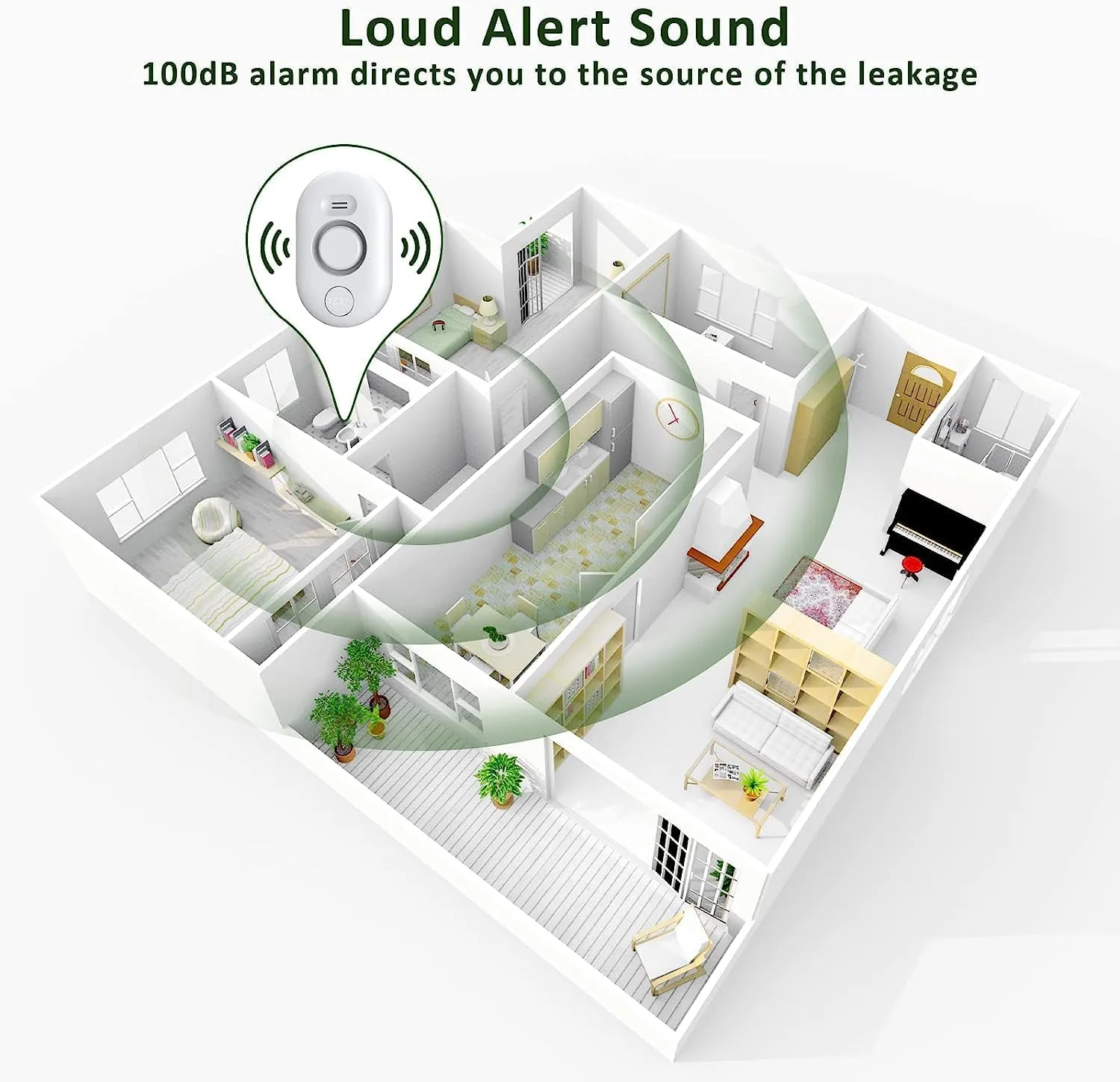 5 Pack Water Leak Detectors for Home, 100dB Water Sensor Alarm for Basement, WD60 Flood Leakage Detection Devices for Pipe/Drain/Sink/Faucet Drip,Floor Flooding in Bathroom/Kitchen/Toilet/Laundry Room