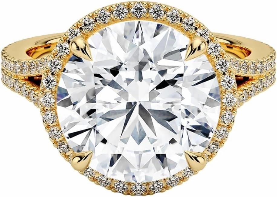 5 CT Round Moissanite Engagement Ring For Women 10K 14K 18K Solid Yellow Gold & 925 Sterling Silver Baguette Accents Luxury diamond Promise Ring