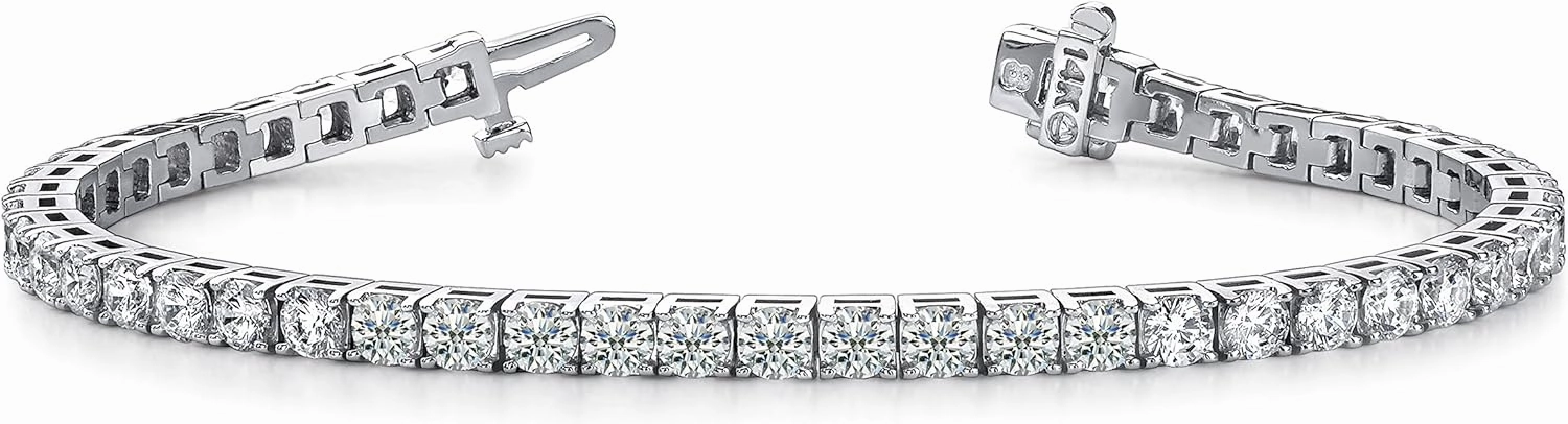 5 to 20 Carat 14K White Gold LAB GROWN Classic Diamond Tennis Bracelet 4 Prong Ultra Premium Collection (E-F Color, VS2-SI1 Clarity)