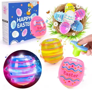 6-Pack Spinning Tops, LED Light Up Toys, Singing Party Favors, Plastic Easter Eggs, Kids 3  Boys Girls