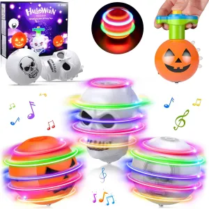 6 PCS Halloween Spinning Toy Gifts for Kids, Light Up Flashing Halloween Spin Tops with LED Gyroscope for Halloween Party Favors, Goodie Bag fillers (Pumpkin, Skull)