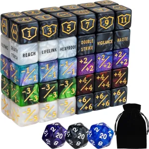 63 Pieces Abilities Keyword Counter Dice Bulk MTG Dice Counters Set Magic Plus 1 Life Buff Tokens for MTG, TCG, Card Gaming Accessories