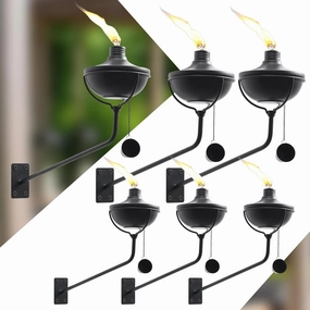 6-Pack Citronella Torches, 23.5 Oz Wall Mounted Metal Garden Torches, Easy Setup & Refill Metal Torch, Flame Light Torch for Indoor or Outdoor Decor
